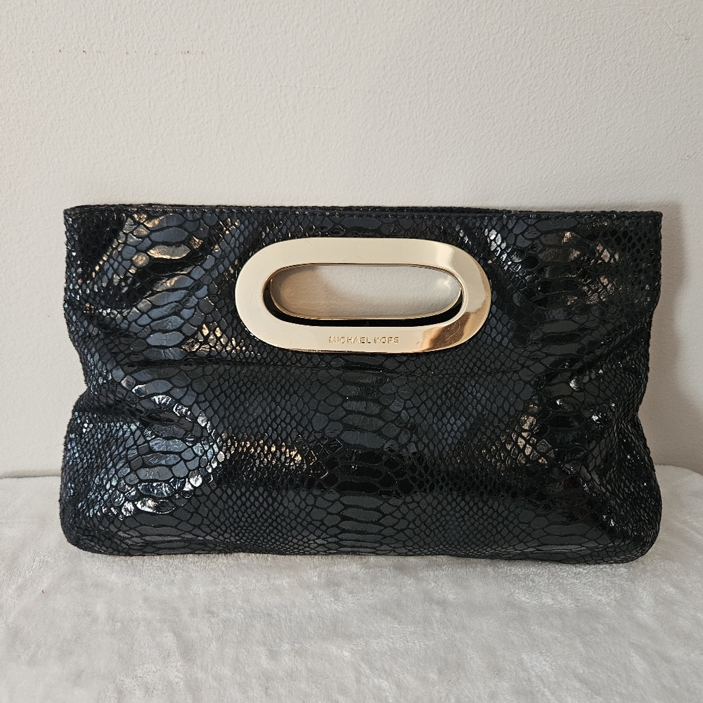 Michael Kors Black Python Style Clutch